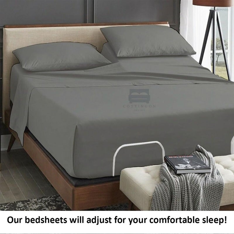 Cottingon 4 Piece Top Split King Sheets Set for Adjustable Beds, 100% Egyptian Cotton 39" Flex Head Shees for Sleep Number Bed fits 16 Inch Deep Mattress, Light Grey Solid - Image 2